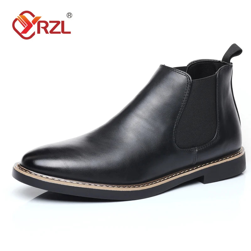 YRZL 39~47 Men Chelsea Boots Brand Retro Comfortable PU Leather Ankle Boots Men 2024 Fashion Black Brown Mens Boots