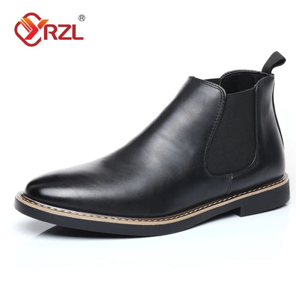 YRZL 39~47 Men Chelsea Boots Brand Retro Comfortable PU Leather Ankle Boots Men 2024 Fashion Black Brown Mens Boots