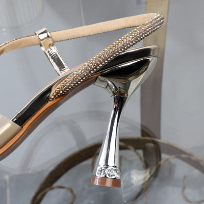 elegant woman heeled shoes sandals in autumn 2023 pointed rhinestones with stiletto heels transparent belts to wear women shoes