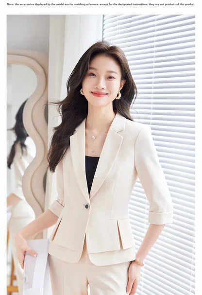 2024 Summer New Women's Petite Casual Seven-Half Sleeve Professional Workwear Purple Thin Suit Jacket Pants Set