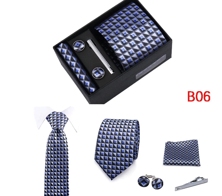 Ties Gift Box Brand Design Top Quality Jacquard Necktie Hanky Cufflink Set Tie Clip For Men Gravatas Business Wedding