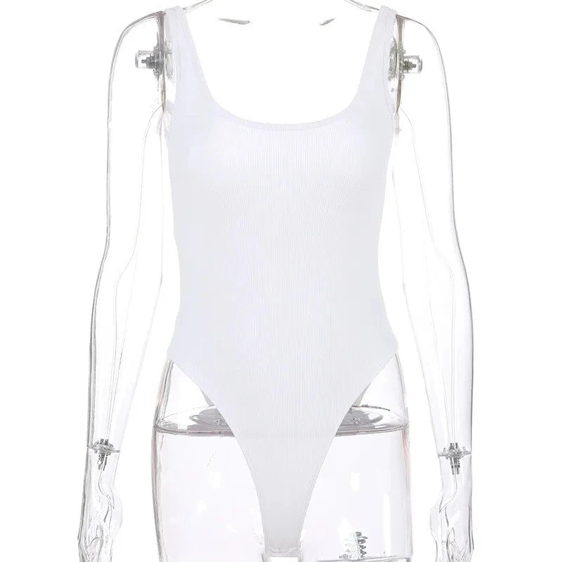 White Strappy Bodysuit Sexy Backless Ribbed Bodysuit Romper String Femme Sexy Sleeveless Tank Top Gloved Bodysuit Body Female