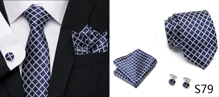 Hot Sale Holiday Gift Tie Pocket Squares Cufflink Set Necktie Dot Man Dark Grey Wedding Accessories Performance