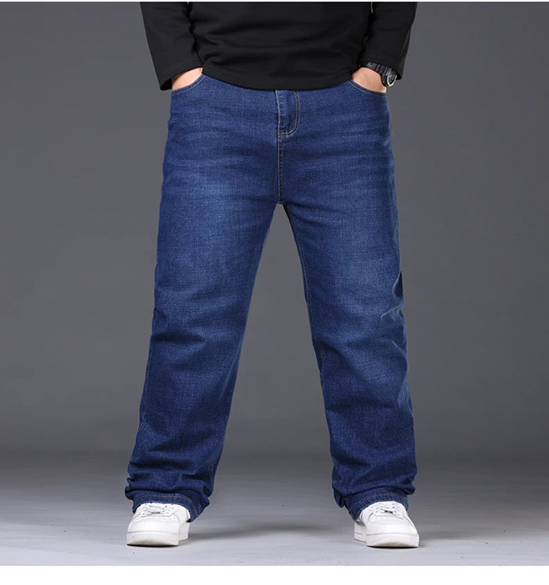 Men's Plus Size Denim Jeans | Sizes 48-50, 300KG Capacity | Casual Fashion, Business Style, Elastic Loose Fit