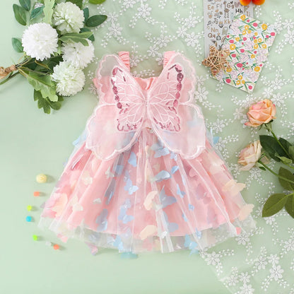 Baby Girl Party Princess Dress Summer Toddler 3d Fairy Butterfly Wings Hanging Strap Mesh Cute Fashion Dress