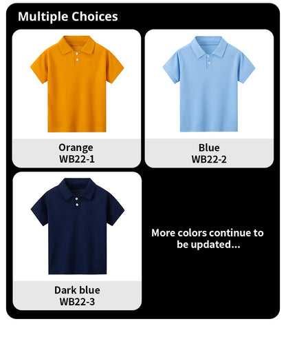 Children's solid color POLO shirt boy handsome fashion sports T-shirt girl lapel casual and comfortable half sleeve.