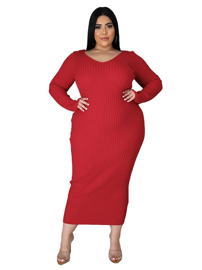 Ladies Knitted Sweater Dress Midi Dress Long Sleeves Chic and Elegant Plus Size Dresses for Women 4xl 5xl