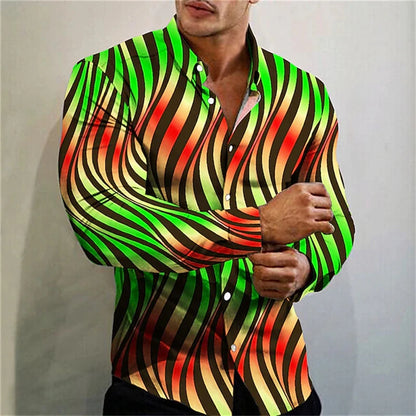 2024 Fashion Men's Elegant Shirt Spotted 3D Printed Lapel Button Up Classic Long Sleeve Shirt Temperament Men's Partywear