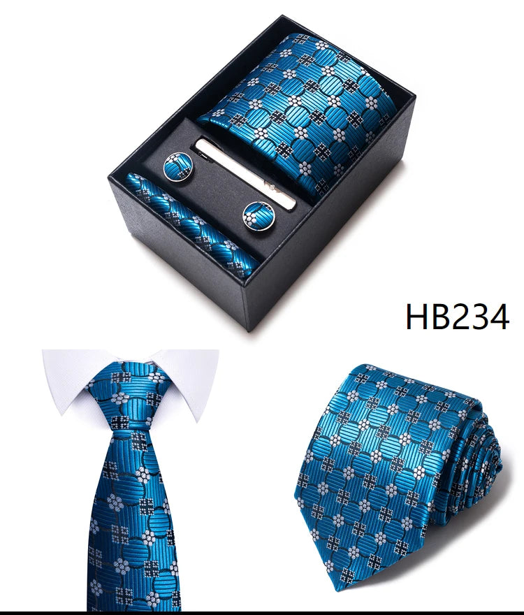 Mix Colors Wholesale 2023 New Style Wedding Gift Tie Pocket Squares Set Necktie Box Men Fit Wedding Blue Paisley