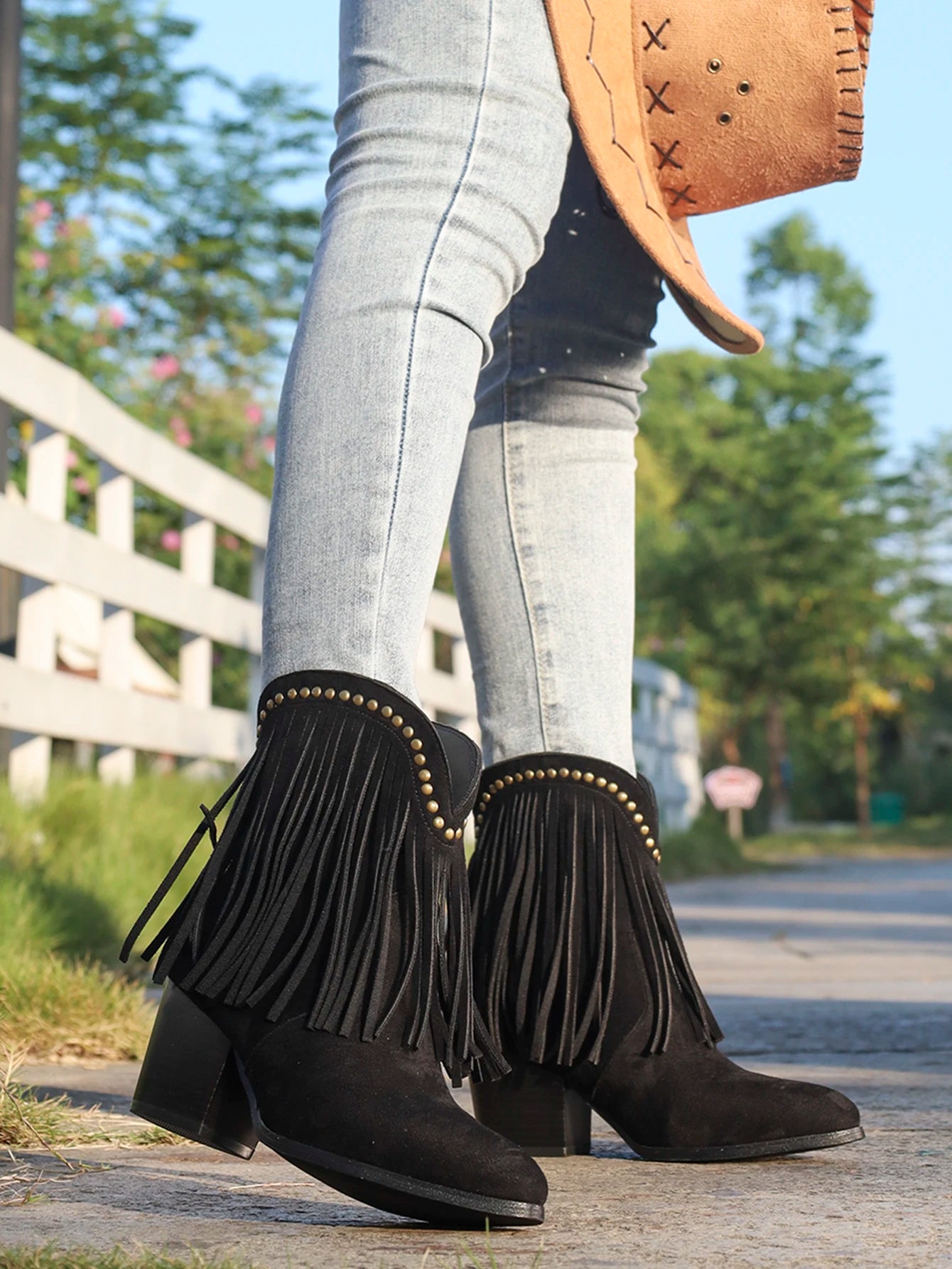 New fashion women's boots thick heel pointed tassel boots female