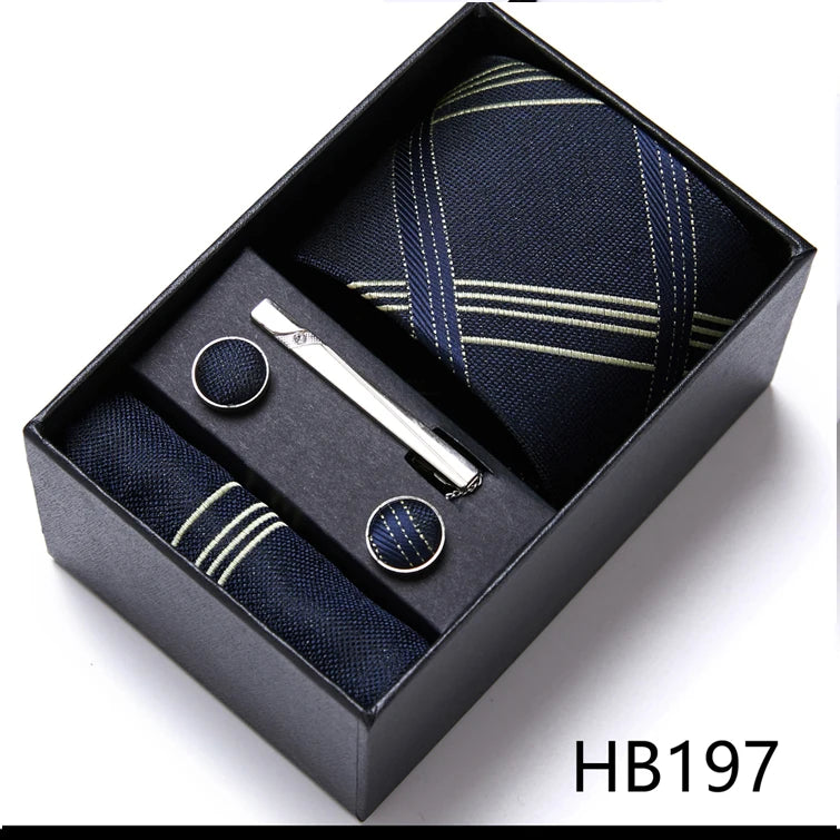 Top Quality 7.5 cm Business Ties Hanky Cufflink Set Tie Clips Green Necktie Corbatas For Men Wedding In Gift Box Gravatas