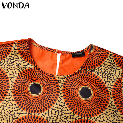 Plus Size 5XL VONDA Printed Women Maxi Long Dress 2025 Summer Sundress Bohemian Party Vestidos Casual Loose Robe Femme