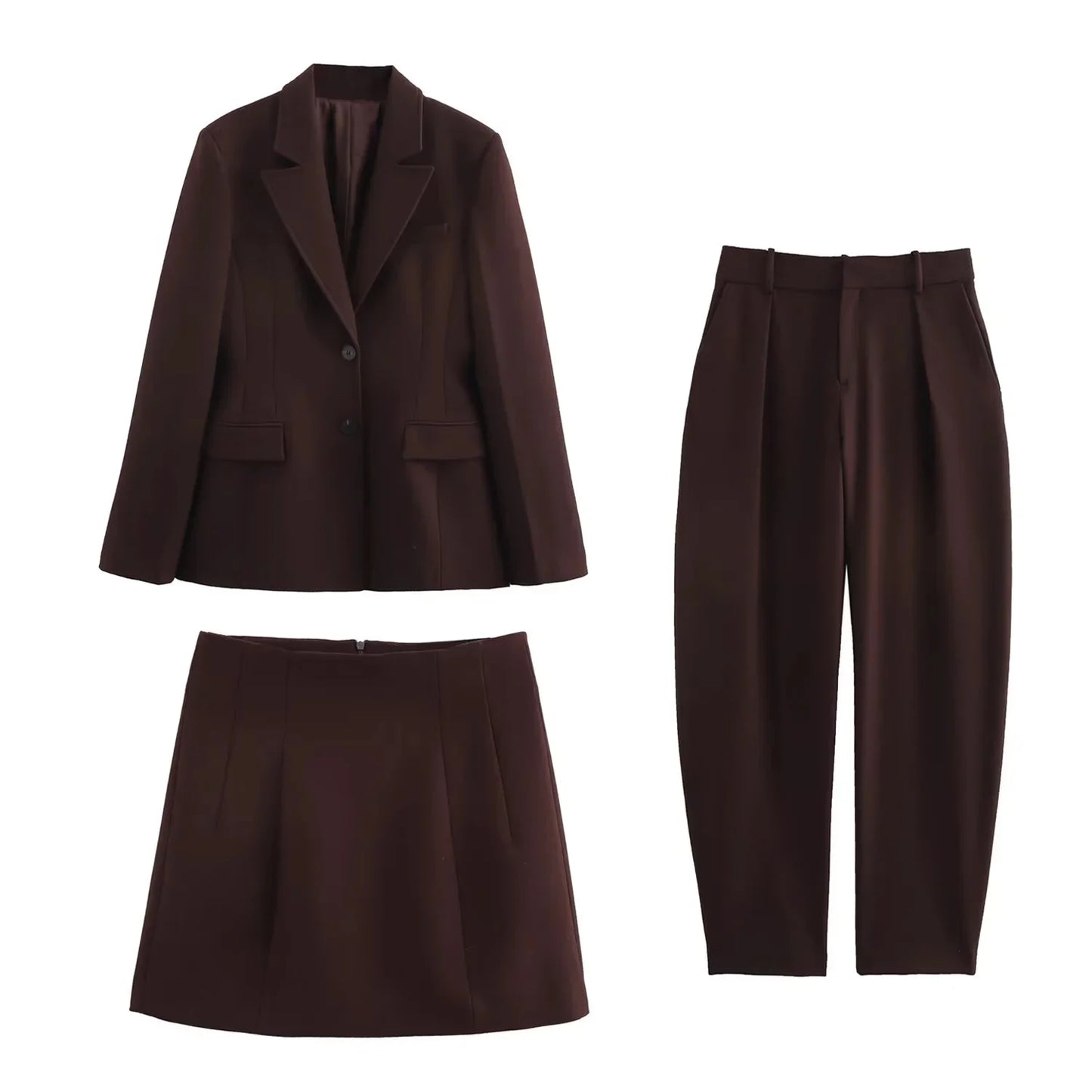 KONDALA 2026 Spring Summer Elegant Valentine‘s Day Suits Fashion Shrug Pockets Blazers Elegant Zipper Skirts Chic Baggy Pants