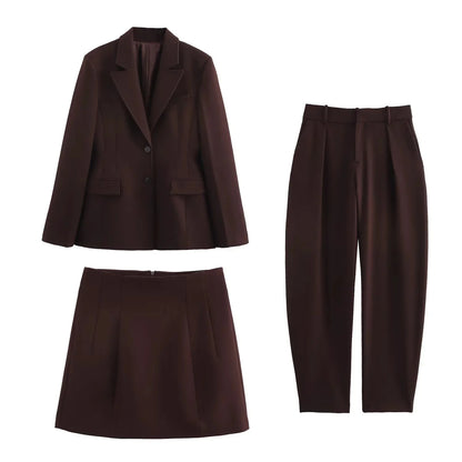 KONDALA 2026 Spring Summer Elegant Valentine‘s Day Suits Fashion Shrug Pockets Blazers Elegant Zipper Skirts Chic Baggy Pants