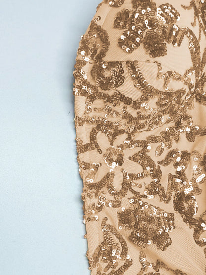 XUIBOL Party Low-Cut Spaghetti Strap Dress, Luxurious Sequin Evening Gown