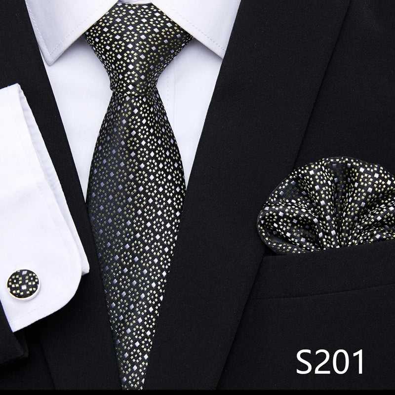 Hot Sale Holiday Gift Tie Pocket Squares Cufflink Set Necktie Dot Man Dark Grey Wedding Accessories Performance