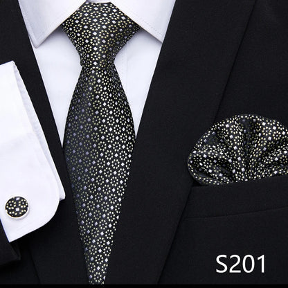 Hot Sale Holiday Gift Tie Pocket Squares Cufflink Set Necktie Dot Man Dark Grey Wedding Accessories Performance