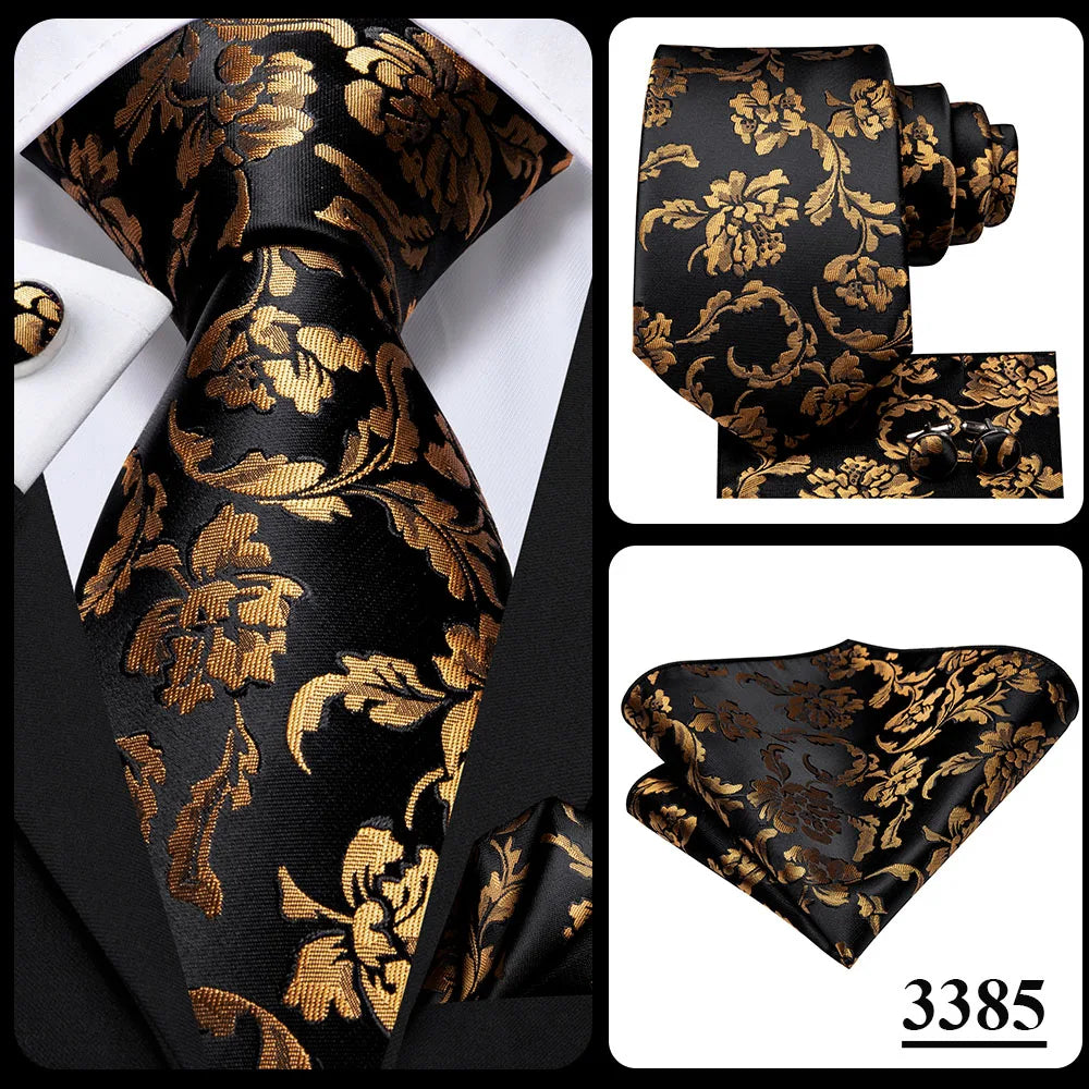 Hi-Tie Psialey Black Gold Silk Elegant Tie For Men Groom Wedding Men Necktie Pocket Square Cufflink Accessory Wholesale Designer