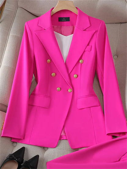 Yitimuceng Elegant Office Ladies Two Piece Sets Womens Outifits 2023 Double Breasted Long Sleeve Blazers Loose Casual Pant Suits
