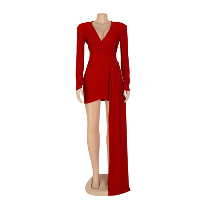 Elegant Deep V Neck Long Sleeve Sequins Prom Dress Women Elegant Wedding Party Mini Fashion Evening Dresses
