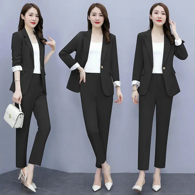 Women's 2025 Spring New Casual Blazers Jacket Matching Set Korean Elegant Chic Professional Suit Coat+Vest+Pants Three Piece
