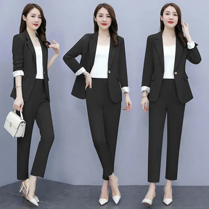 Women's 2025 Spring New Casual Blazers Jacket Matching Set Korean Elegant Chic Professional Suit Coat+Vest+Pants Three Piece