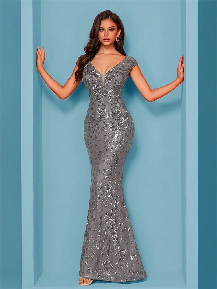 Lucyinlove Elegant Champagne Evening Dress For Women Long 2025 Luxury Mermaid Formal Sequins Prom Wedding Party Cocktail Dresses