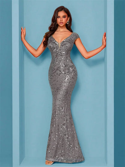 Lucyinlove Elegant Champagne Evening Dress For Women Long 2025 Luxury Mermaid Formal Sequins Prom Wedding Party Cocktail Dresses