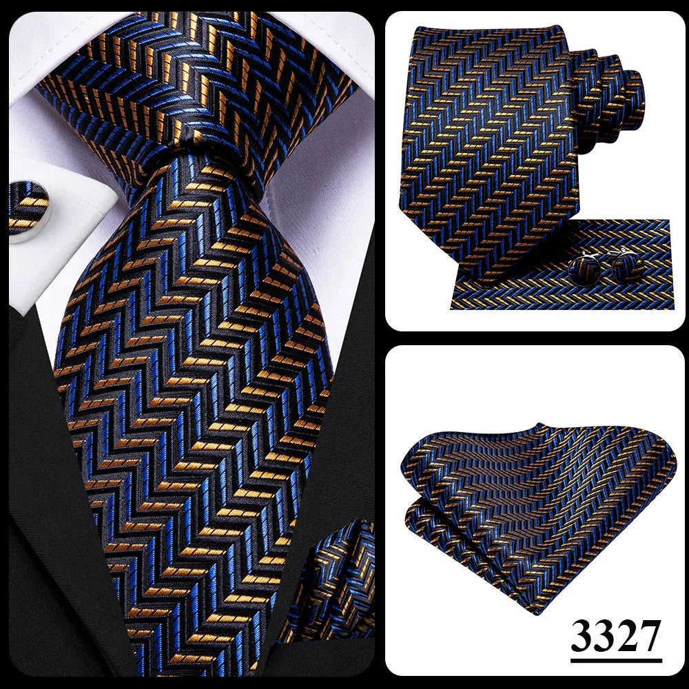 Hi-Tie Designer Silk Wedding Tie For Men Blue White Plaid Handky Cufflink Set Fashion Necktie For Men Business Party Wholesale