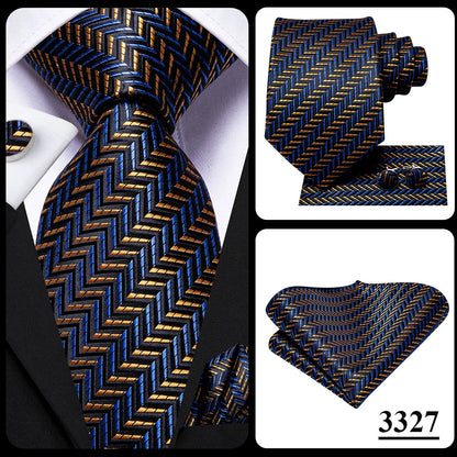 Hi-Tie Designer Silk Wedding Tie For Men Blue White Plaid Handky Cufflink Set Fashion Necktie For Men Business Party Wholesale