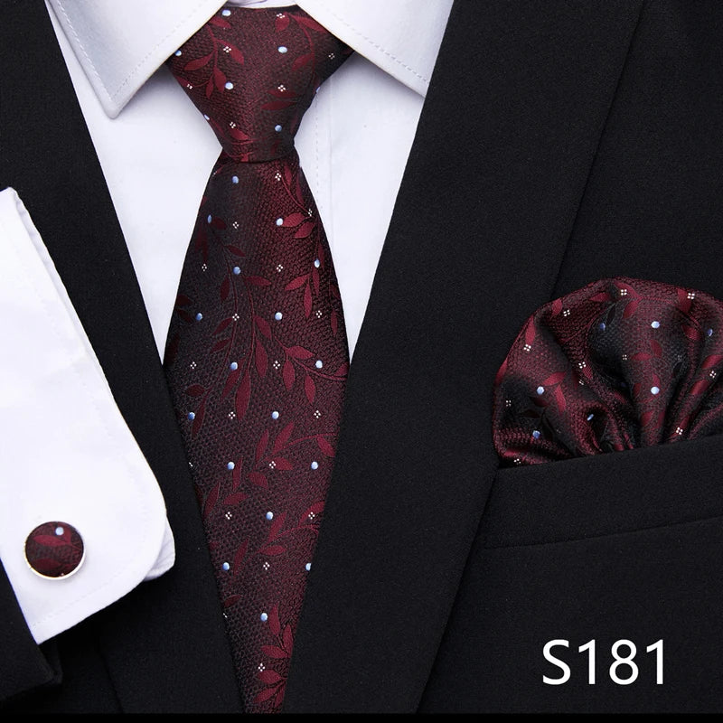 Hot Sale Holiday Gift Tie Pocket Squares Cufflink Set Necktie Dot Man Dark Grey Wedding Accessories Performance