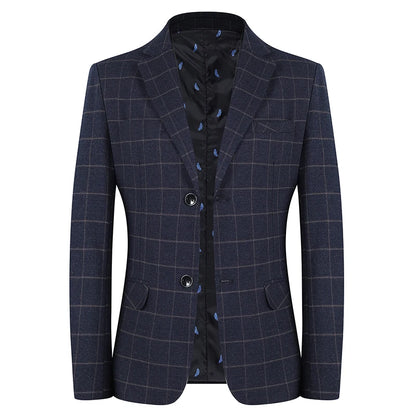 2024 New Spring and Autumn Coat Middle-aged Slim Fashion Handsome All Matching Plaid Suit Men Casual  Polyester  Blazer Mujer
