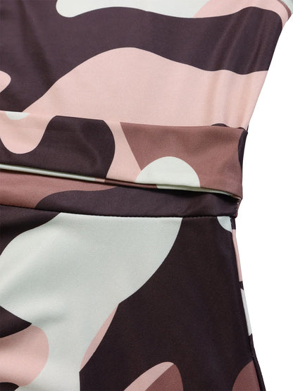 Women's 2024 Autumn New Style Fashionable Elegant Temperament Fashionable Printed Strap Waist Large Skirt Large Size Dress