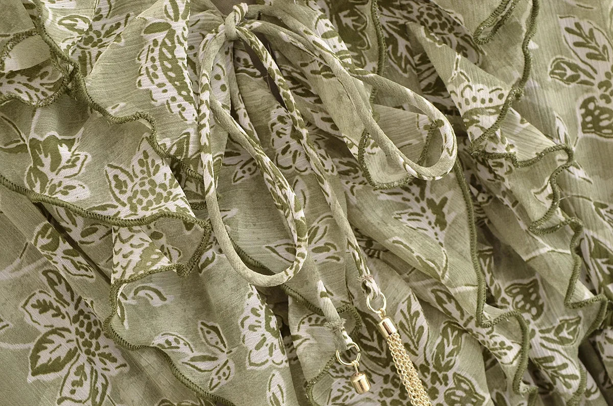 2025 New Spring Womens Dress Flower Printed Long Dresses For Women Long Sleeve Belt Midi Dress Ladies Elegant Party Dresses