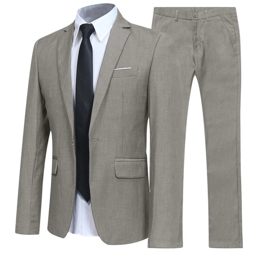 2PCS/SET Men Blazers Formal Full Business Coats Suits + Pants Wedding Party Elegant Jackets Trousers Suits Set Breathable