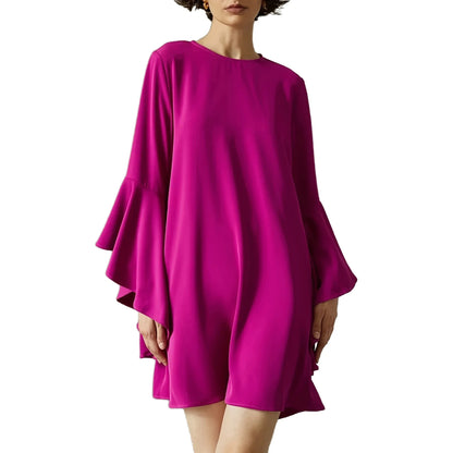 Spring Summer Women Solid Dress Fahion O Neck Ruffles Loose Casual Dresses For Woman Robe Femme 2024 New Elegant