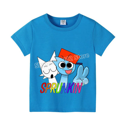 Sprunki Kids T-shirt Summer Children Incredibox Game Cotton Short Sleeve Top Boy Anime Fashion Cute Tee Girl Casual Clothes Gift