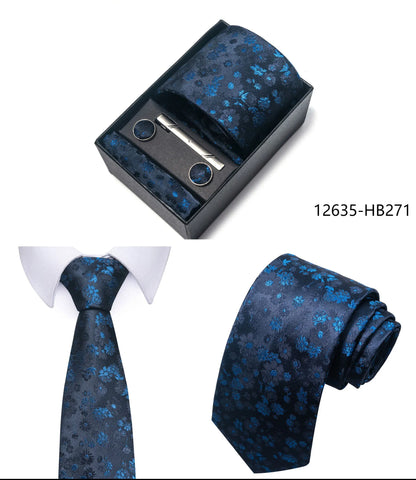 Luxury Brand 8 cm Tie Handkerchief Cufflink Clip Set For Men Wedding Gravata Suit Accessories Holiday Gift Box