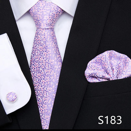 Hot Sale Holiday Gift Tie Pocket Squares Cufflink Set Necktie Dot Man Dark Grey Wedding Accessories Performance