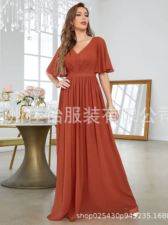Womens Dresses New Mid Sleeved Casual Elegant Summer V-neck Sweetheart Evening Dress for Women