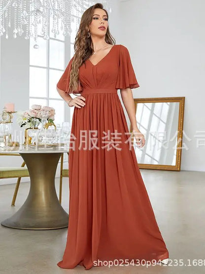 Womens Dresses New Mid Sleeved Casual Elegant Summer V-neck Sweetheart Evening Dress for Women