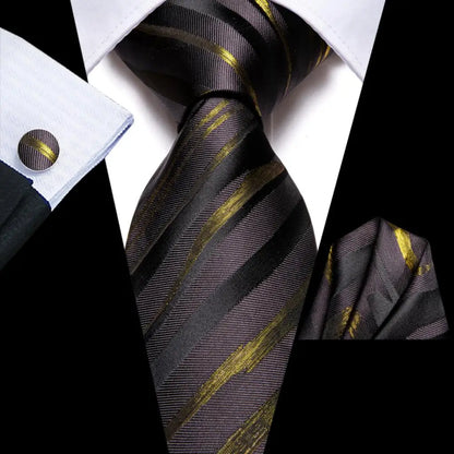 Hi-Tie Psialey Black Gold Silk Elegant Tie For Men Groom Wedding Men Necktie Pocket Square Cufflink Accessory Wholesale Designer