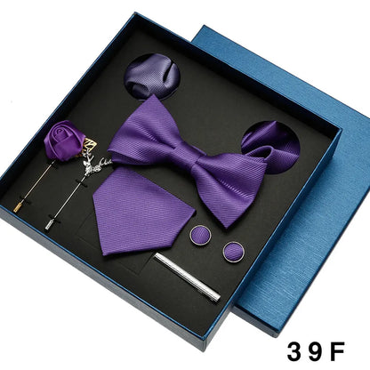 Men Tie Silk Necktie Man Bowtie Hanky Brooches Cufflinks And Tie Clip For Men Accessories Red Burgundy Wedding Tie Gifts Set