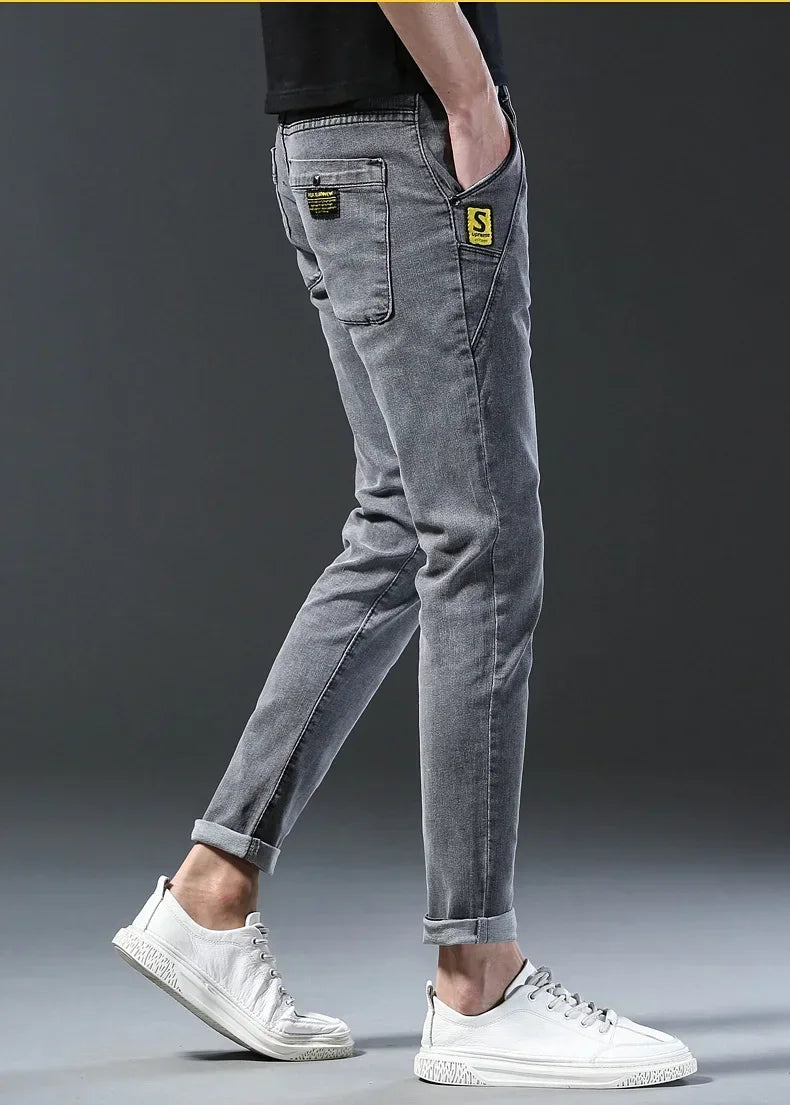 New Men's Denim Pants Slim Straight Gentleman Size 27-38 Slacks Fashion European American Style Stretch Men Luxury Jeans Grey