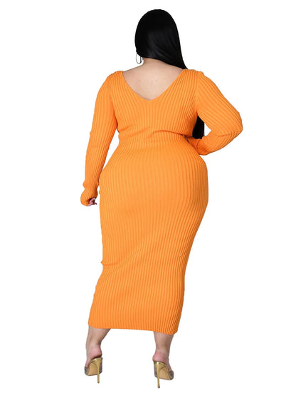 Ladies Knitted Sweater Dress Midi Dress Long Sleeves Chic and Elegant Plus Size Dresses for Women 4xl 5xl