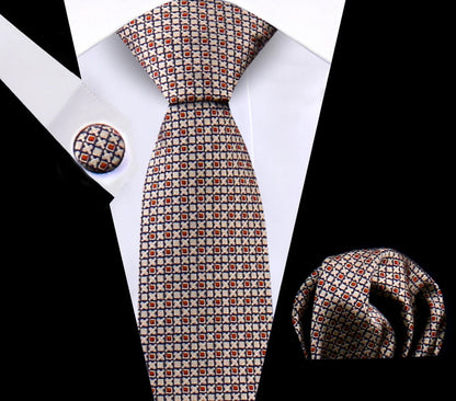 Luxury Plaid Tie For Mens Necktie Handkerchief Pocket Square Cufflinks Set Jacquard Woven Ties Wedding Business Accessories