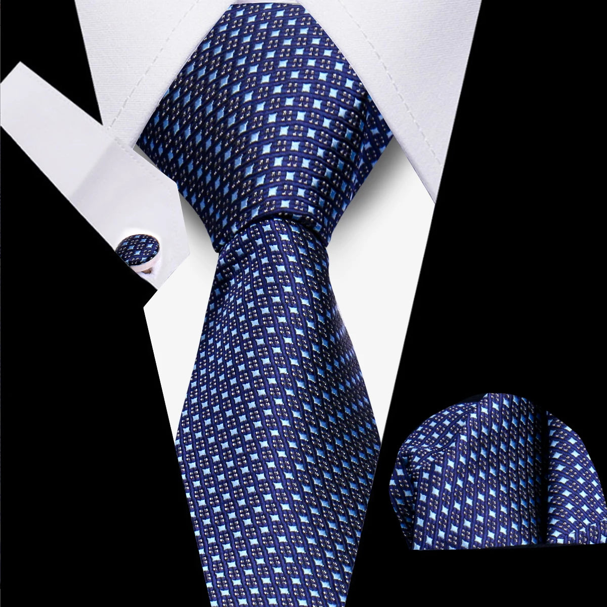 Classic Elegant Ties For Men Fashion Gifts Striped Solid Necktie Handchief Cufflink 3 Pcs Set Wedding Business Suit Accessories