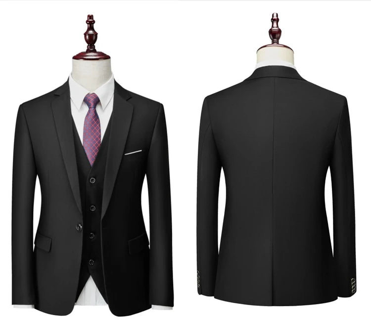 3 Pcs Suits Set Blazers Jacket Pants Vest / 2023 Fashion New Men Casual Boutique Business Slim Dress Formal Coat Trousers