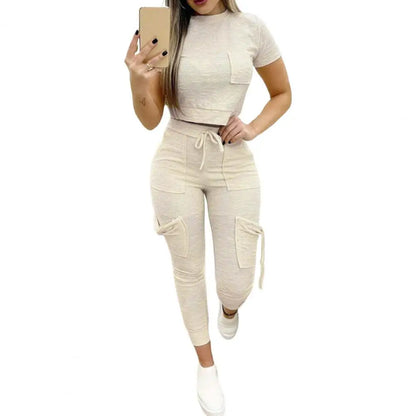 2Pcs/Set Top Pants Set Breathable Sports Outfit Pockets Ladies Sport Outfit Summer Loungewear Suit Trendy Streetwear