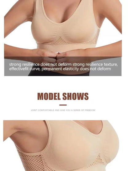 Women's Bra Push Up Seamless Bralette Woman Mesh Hollow Out Breathable Large Size Yoga Running Sports Bras Female Underwear Tops